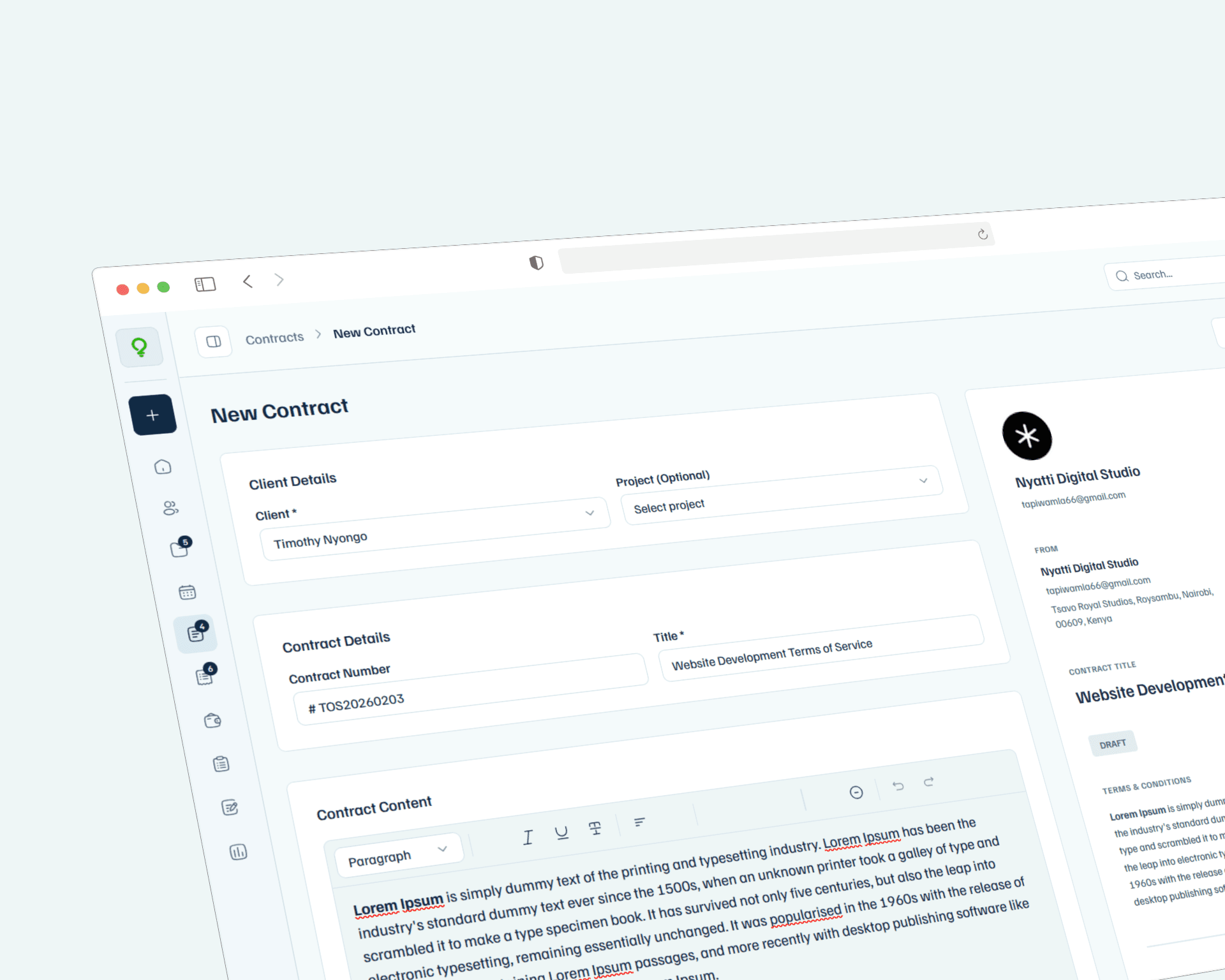 Mandla contracts page showing contract management and signing